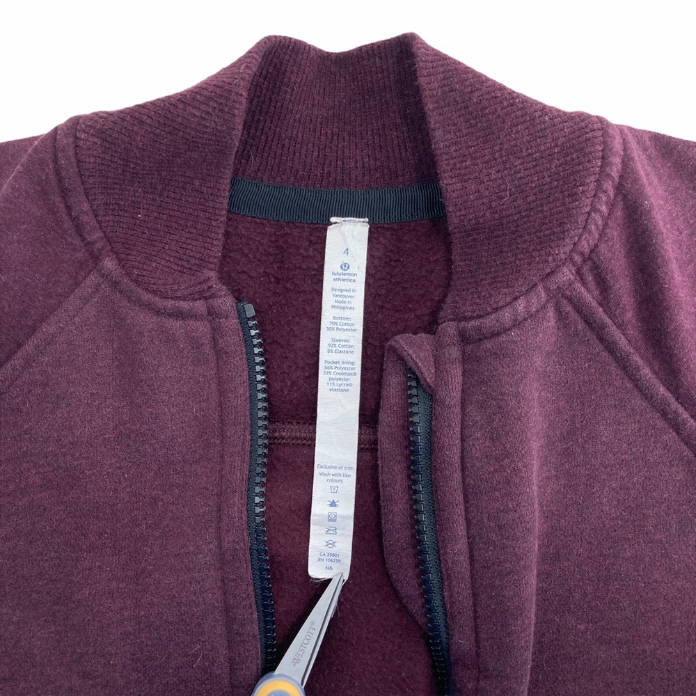 Lululemon Pleat To Street Bomber Jacket Burgundy 4 Coat Sweatshirt Full Zip - Picture 5 of 16